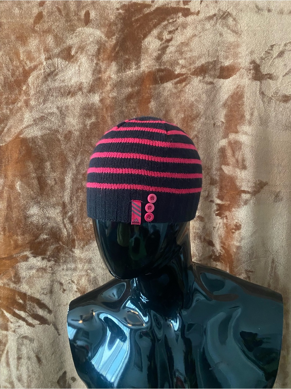 adidas Black & Hot Pink Striped Knit Beanie